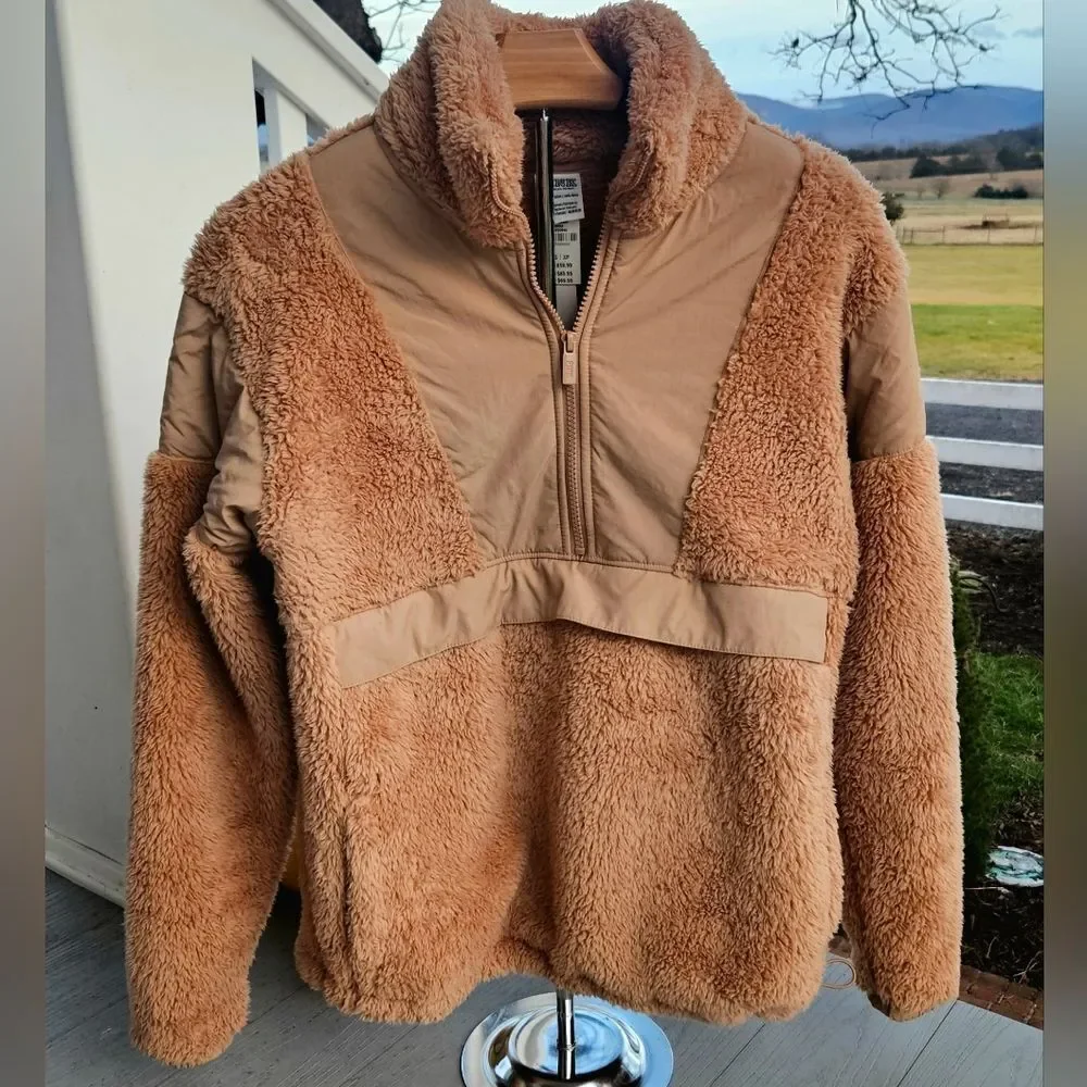 Victoria's Secret PINK COZY HALF ZIP TEDDY PULLOVER SHERPA TAN NEW MSRP $69.95